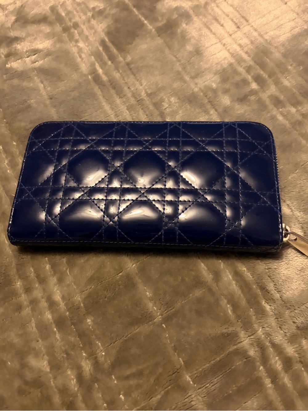 Dior Blue Quilted Patent Zip Wallet